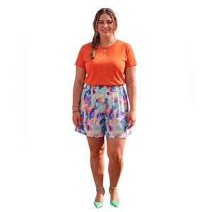 Women’s Multicolor Watercolor Print Wide-Legged Shorts - Elastic Waist